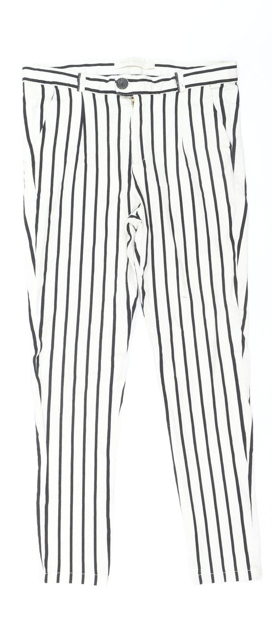 Vera & Lucy Women's White Striped Slim Trousers Size S