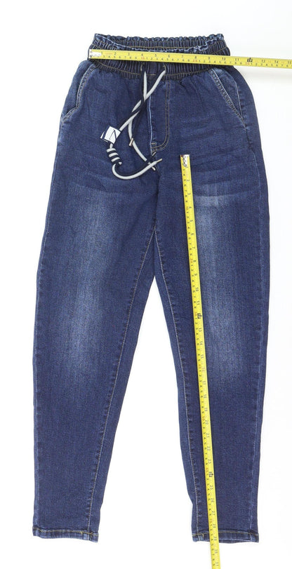 Nina Carter Women Blue XS Tapered Elastic Waist Denim Jeans