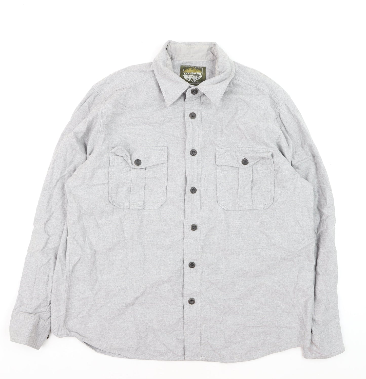 Eddie Bauer Men’s Grey Cotton Flannel Button-Up Shirt L