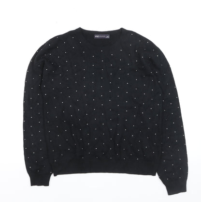 Marks and Spencer Women's Black Beaded Crew Neck Jumper Size L
