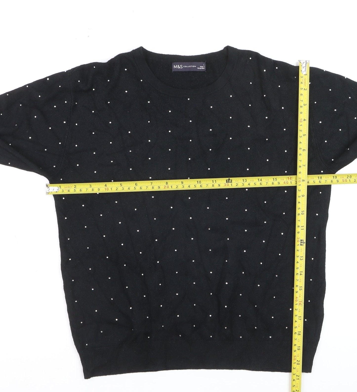 Marks and Spencer Women's Black Beaded Crew Neck Jumper Size L