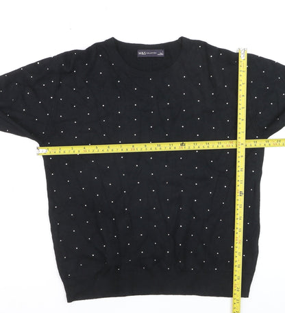 Marks and Spencer Women's Black Beaded Crew Neck Jumper Size L