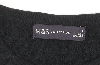 Marks and Spencer Women's Black Beaded Crew Neck Jumper Size L