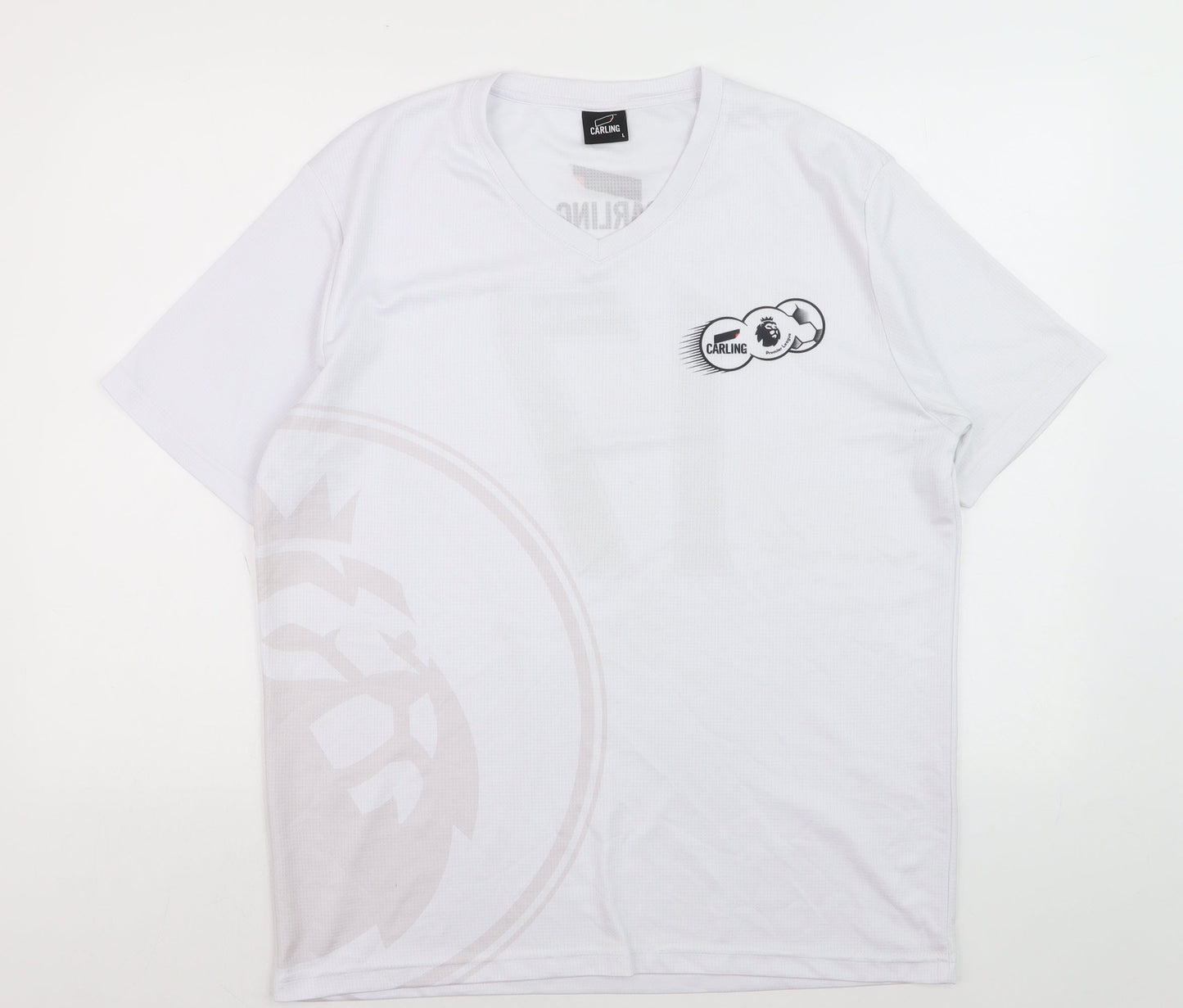 Carling Men's White V-Neck Short Sleeve Polyester Sports T-Shirt Size L