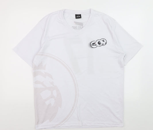 Carling Men's White V-Neck Short Sleeve Polyester Sports T-Shirt Size L