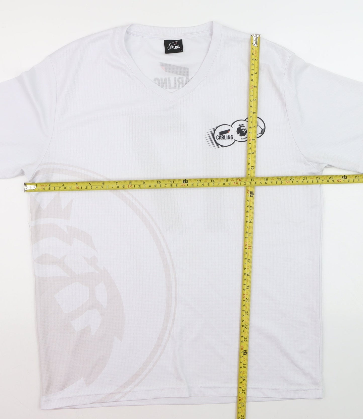 Carling Men's White V-Neck Short Sleeve Polyester Sports T-Shirt Size L