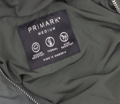 Primark Women’s Green Puffer Jacket Hooded Medium Thermal Wind Resistant