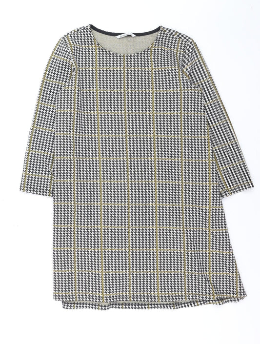 Stradivarius Women's Multicoloured Houndstooth Shift Dress Size 14