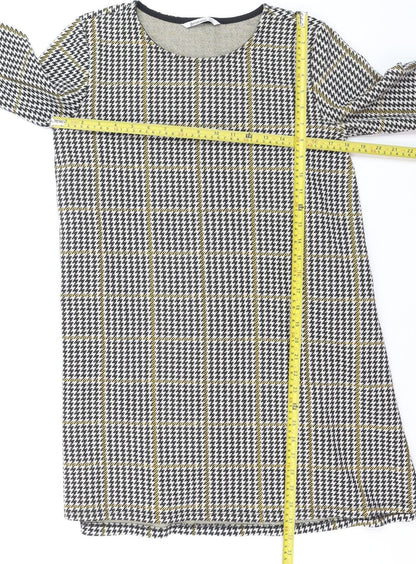 Stradivarius Women's Multicoloured Houndstooth Shift Dress Size 14