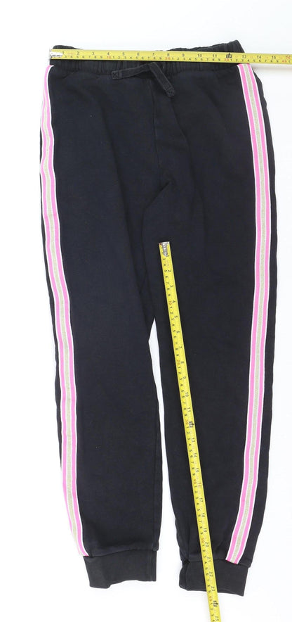 Marks and Spencer Girls Black Jogger Trousers 14-15 Years Fleece Lined