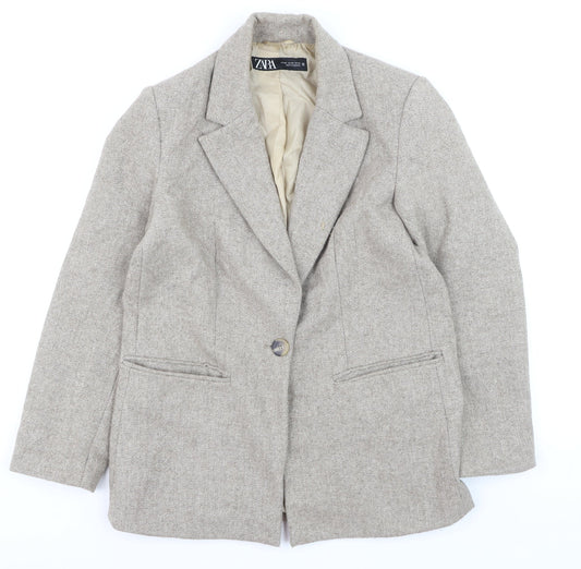Zara Women Beige Wool Blend Single-Breasted Blazer XS