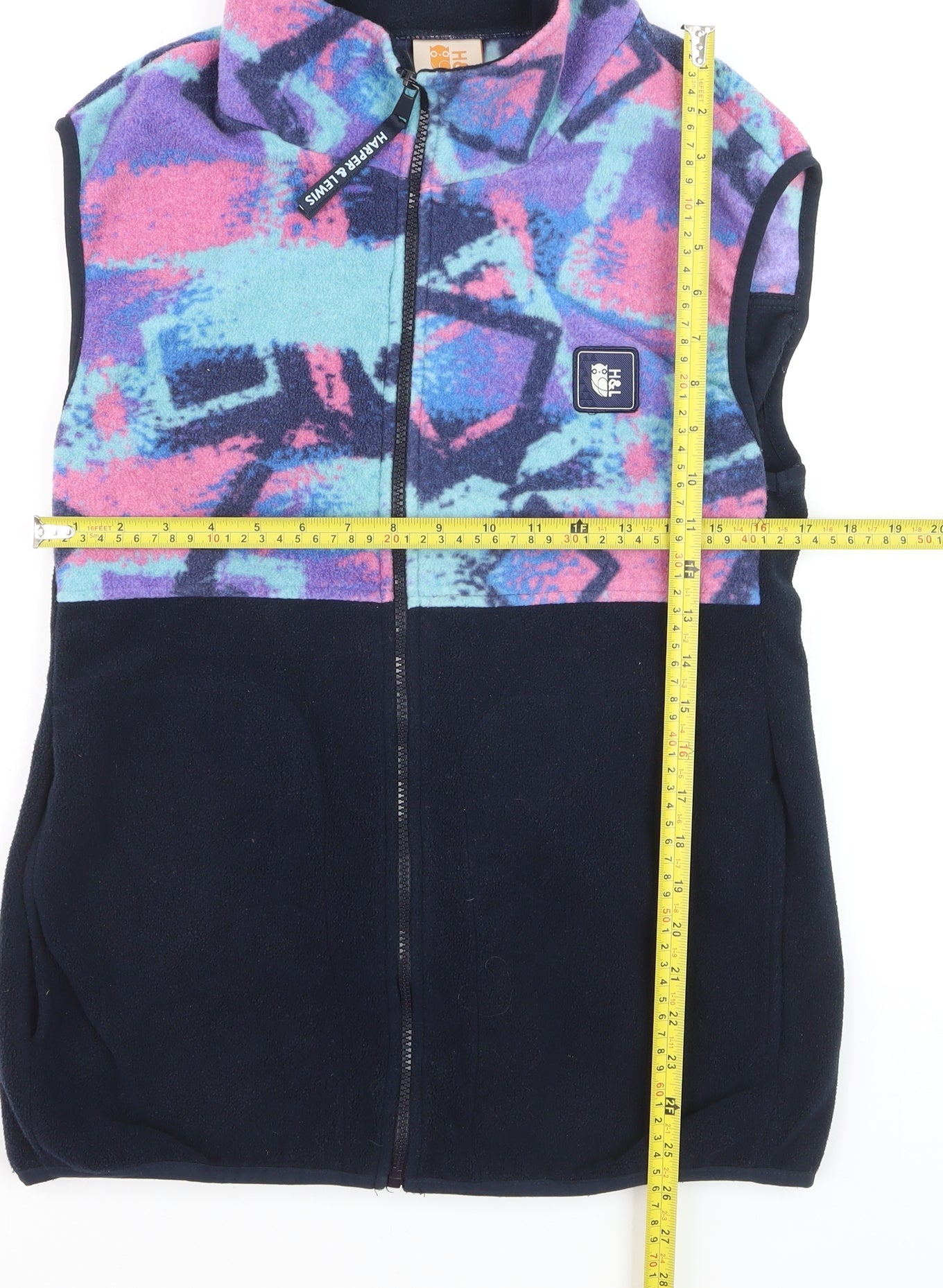 H&L Women’s Multicoloured Fleece Waistcoat Bodywarmer Size S Retro Style