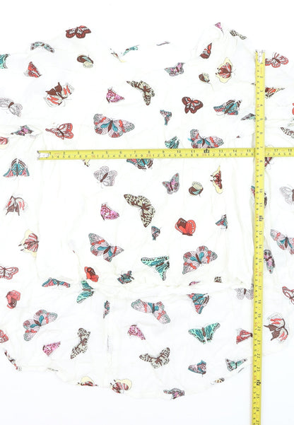 L.B.C. Womens White Butterfly Print Chiffon Tunic Blouse M