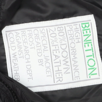 Benetton Women's Black Down Puffer Jacket Size 16 Hooded Mid-Length