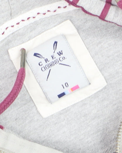 Crew Clothing Co. Women's Grey Stripe Full Zip Hoodie Size 10