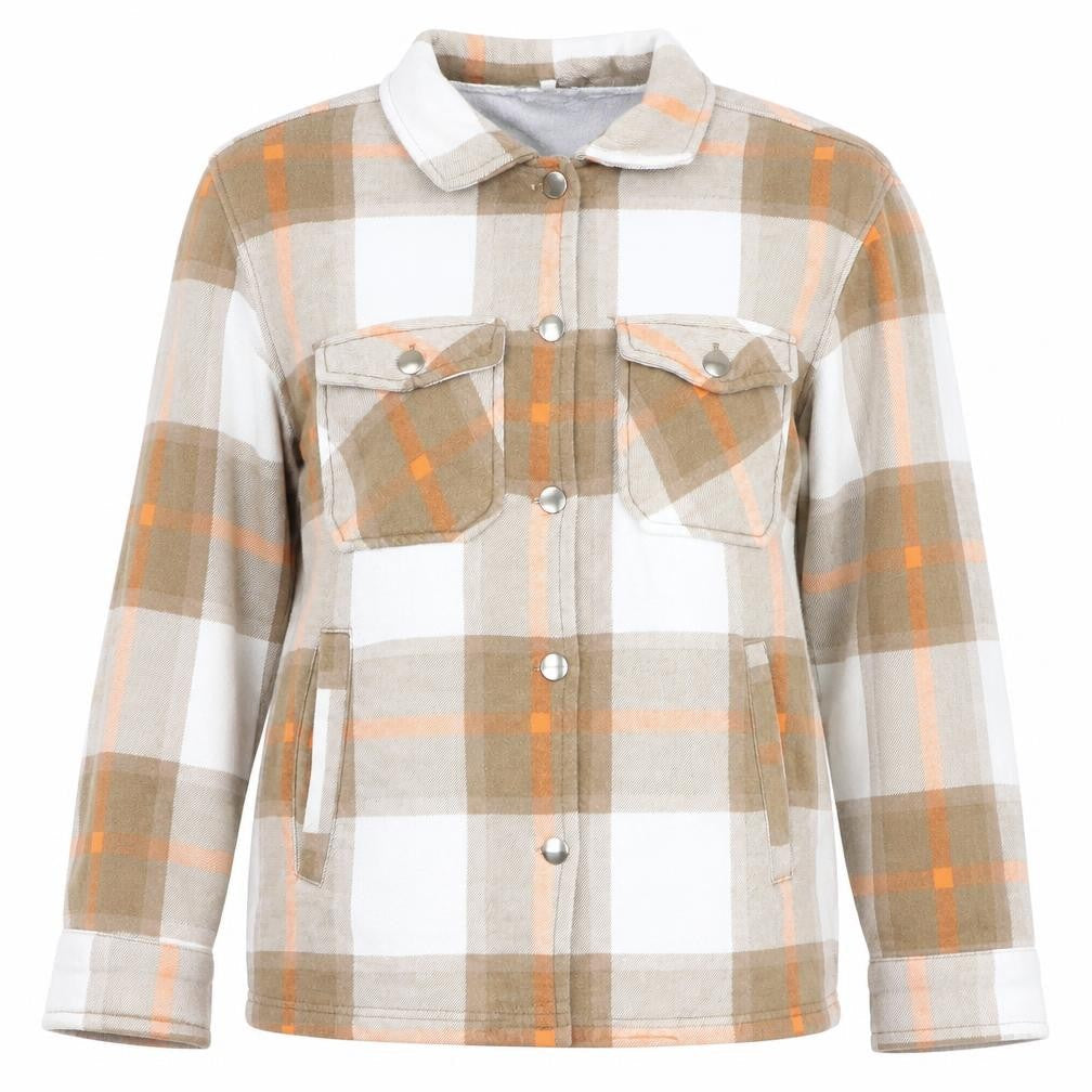 Boohoo Women's Beige Plaid Flannel Button-Up Shirt Size S