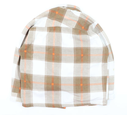 Boohoo Women's Beige Plaid Flannel Button-Up Shirt Size S