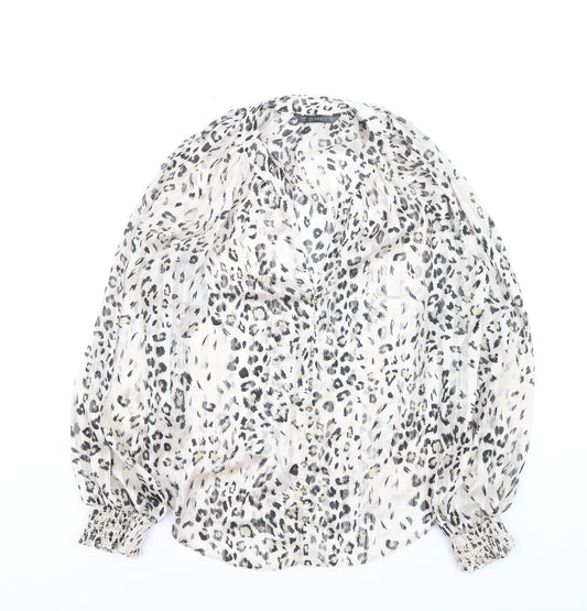 Dunnes Women’s Multicoloured Animal Print V-Neck Long Sleeve Blouse Size 12