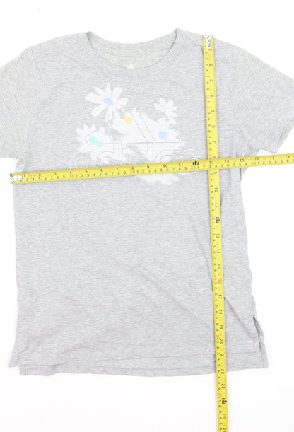 Adidas Girls Grey Graphic Logo T-Shirt Age 18 Years Regular Fit Cotton Blend