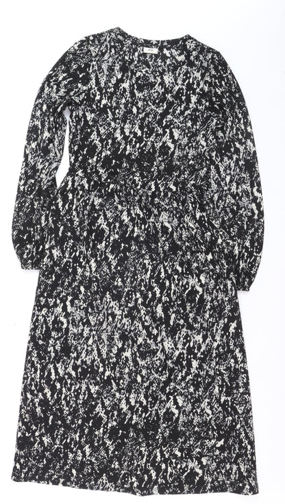 JDY Women's Black Animal Print A-Line Long Sleeve Dress XS
