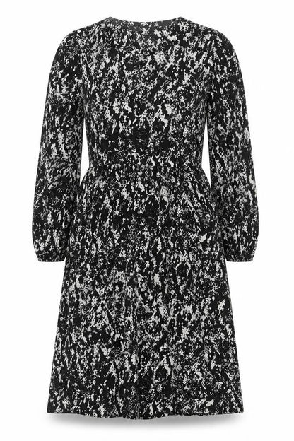 JDY Women's Black Animal Print A-Line Long Sleeve Dress XS