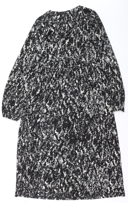 JDY Women's Black Animal Print A-Line Long Sleeve Dress XS