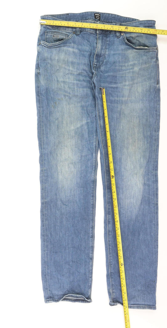 Hugo Boss Maine Men's Blue Regular Fit Straight Jeans 34W 32L