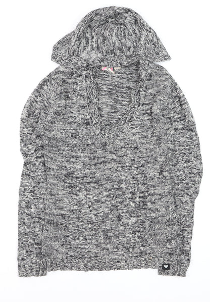 Roxy Women Grey Knit Hooded Pullover Jumper Size M