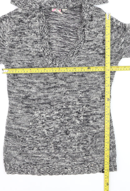 Roxy Women Grey Knit Hooded Pullover Jumper Size M