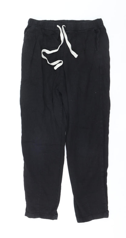 Zara Womens Black Linen Jogger Trousers XS Elastic Waist