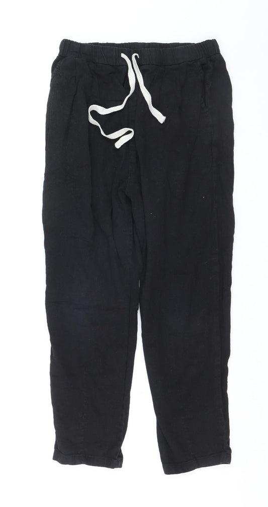 Zara Womens Black Linen Jogger Trousers XS Elastic Waist