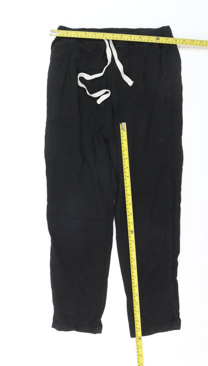 Zara Womens Black Linen Jogger Trousers XS Elastic Waist