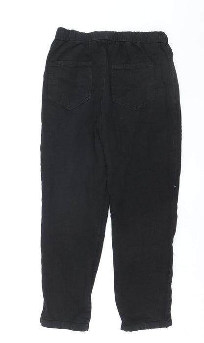 Zara Womens Black Linen Jogger Trousers XS Elastic Waist