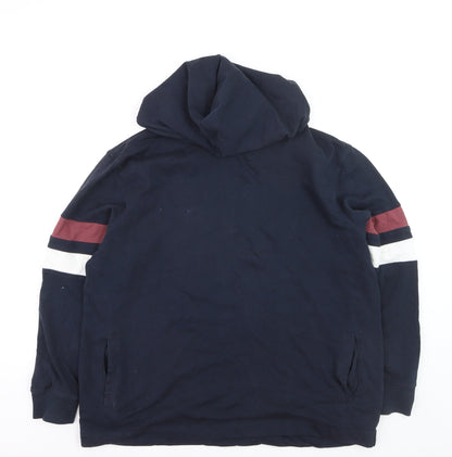 Avenue Men's Blue XL Pullover Hoodie with Striped Sleeves