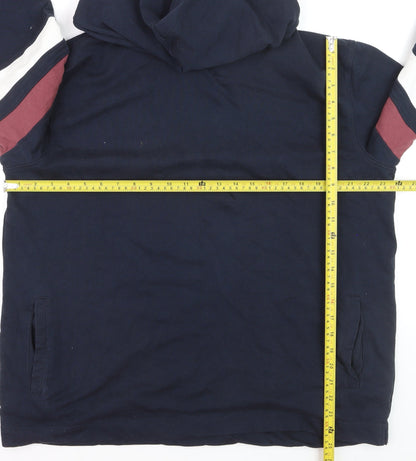 Avenue Men's Blue XL Pullover Hoodie with Striped Sleeves