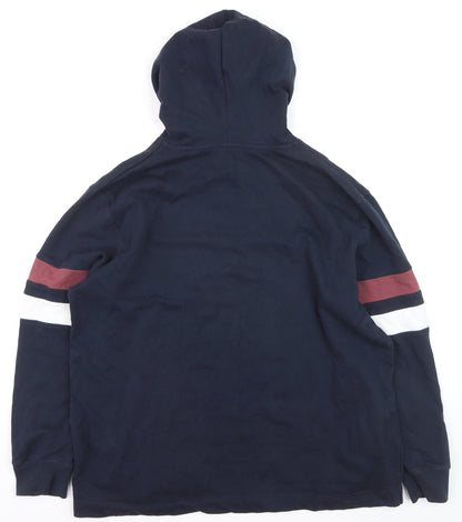 Avenue Men's Blue XL Pullover Hoodie with Striped Sleeves