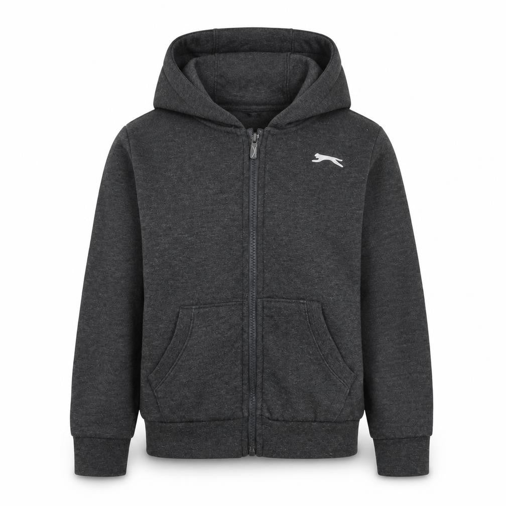 Front view of Slazenger boys’ grey full zip fleece hoodie 9-10 years