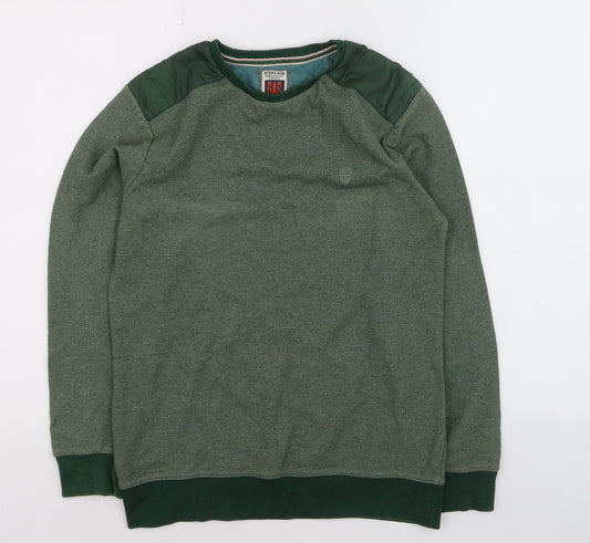 GAS Men's Green Cotton Blend Crew Neck Pullover Jumper Size S