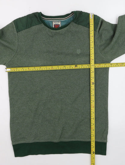 GAS Men's Green Cotton Blend Crew Neck Pullover Jumper Size S