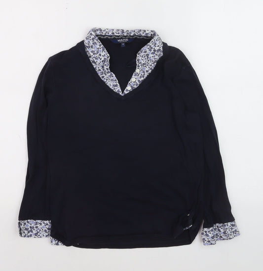 Maine New England Women's Blue Floral V-Neck Cotton Jumper Size 10