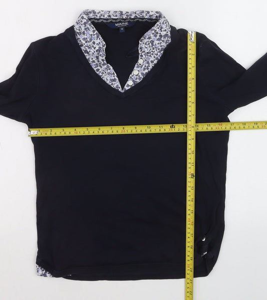 Maine New England Women's Blue Floral V-Neck Cotton Jumper Size 10