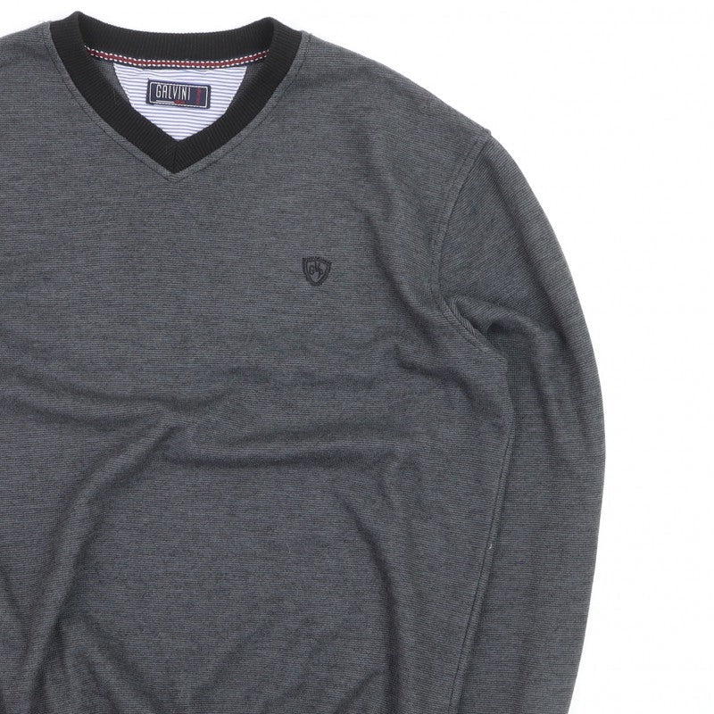 Galvini Mens Grey XL V-Neck Pullover Jumper Casual Knitwear