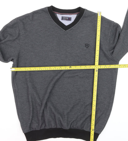 Galvini Mens Grey XL V-Neck Pullover Jumper Casual Knitwear