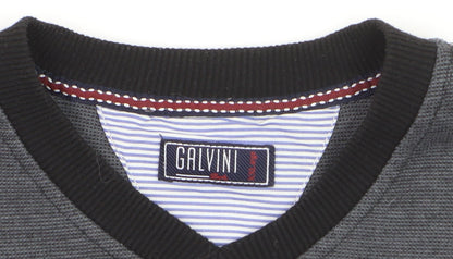 Galvini Mens Grey XL V-Neck Pullover Jumper Casual Knitwear