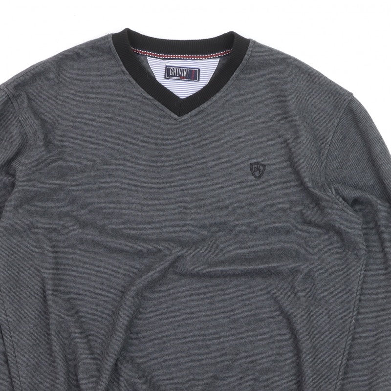 Galvini Mens Grey XL V-Neck Pullover Jumper Casual Knitwear