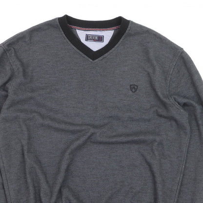 Galvini Mens Grey XL V-Neck Pullover Jumper Casual Knitwear