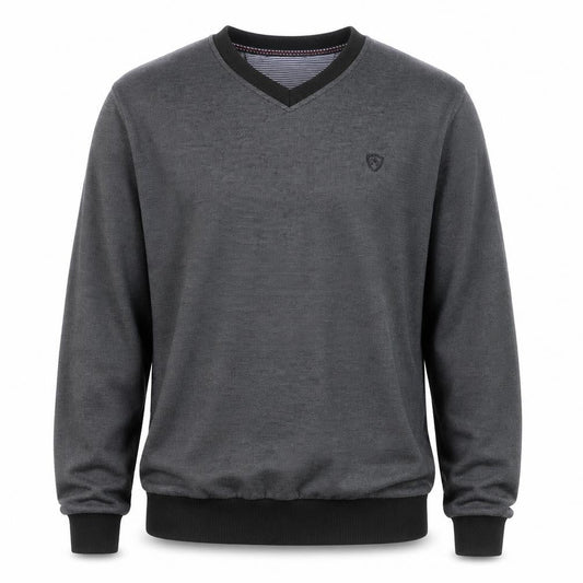 Front view of Galvini men’s grey xl v-neck jumper casual knitwear