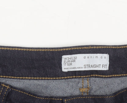 Denim Co Men's Blue Straight Fit Jeans W34 L32 Cotton Blend