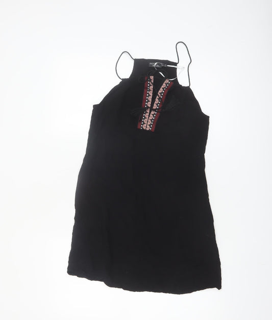 Esmara Women Black Embroidered Halter Shift Dress Size 10