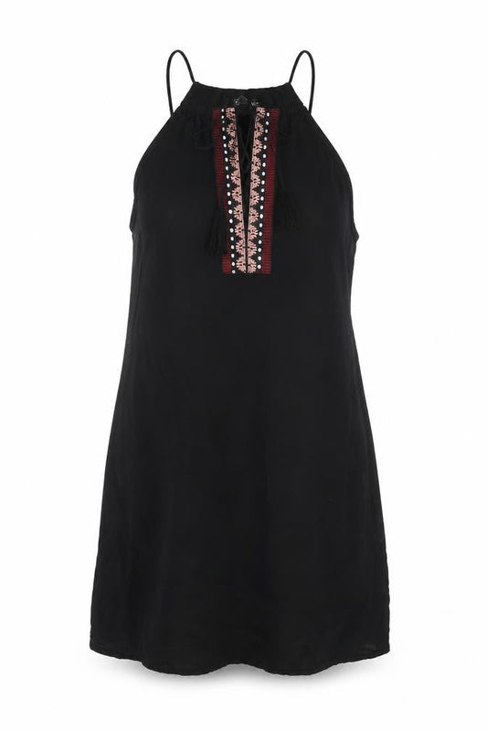 ESMARA Women Black Embroidered Halter Shift Dress Size 10